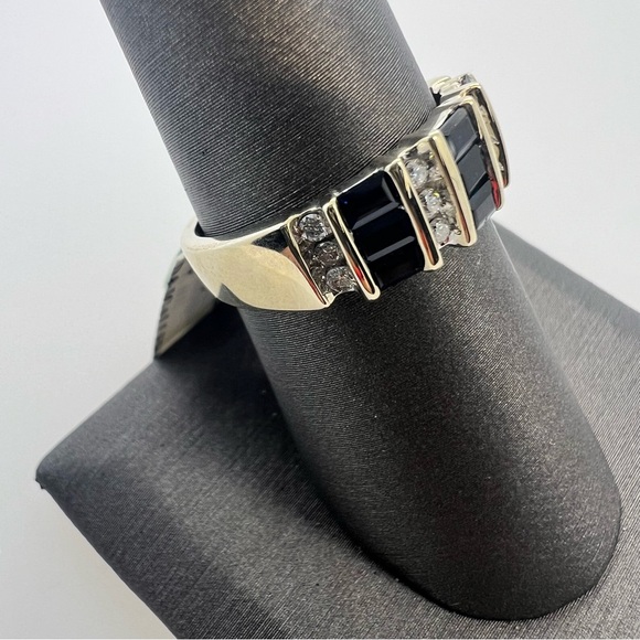 14k White Gold Diamond & Sapphire Band Ring - Picture 8 of 8